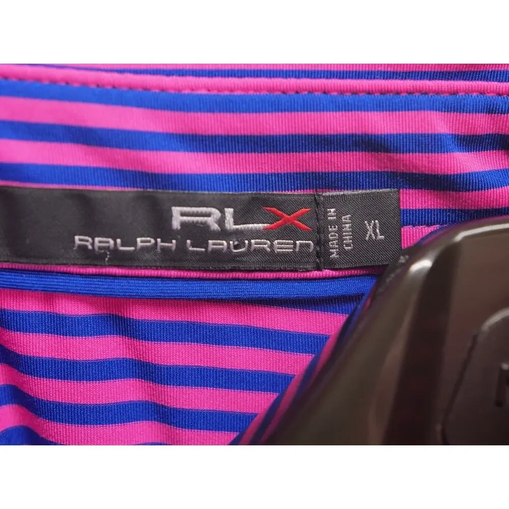 RLX Ralph Lauren Men's XL Pink Blue Striped Performance Golf Polo Shirt Windmill